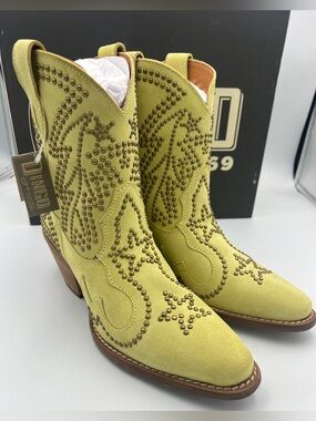 Dingo Seein' Stars Lime Suede Studded Western Cowboy Boots Women's US 7 NEW BOX
